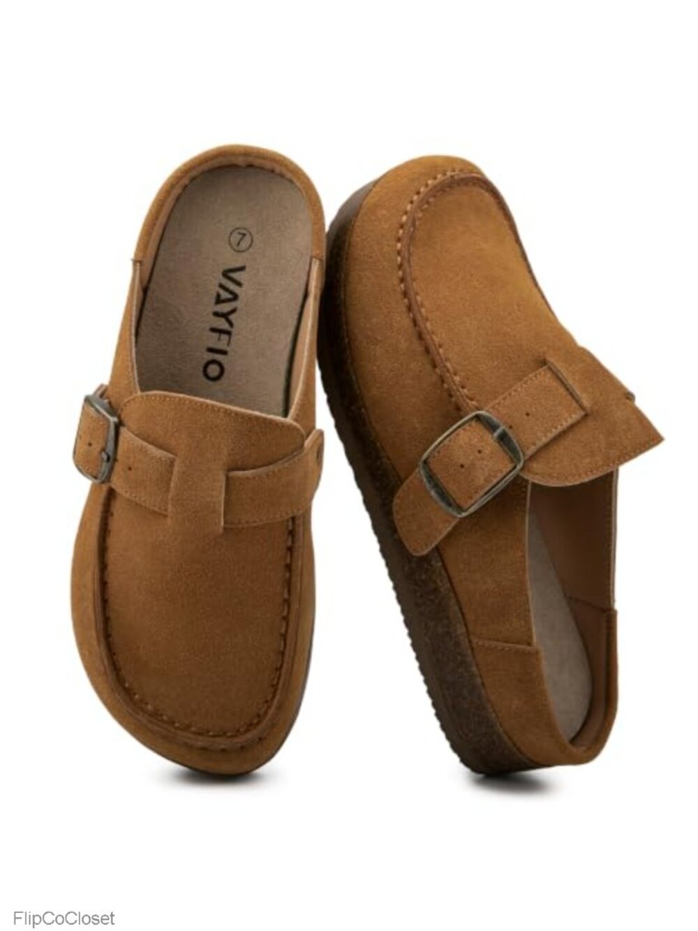 Full-Grain Suede Buckle Clogs Non-Slip Platform Mules Slip-On